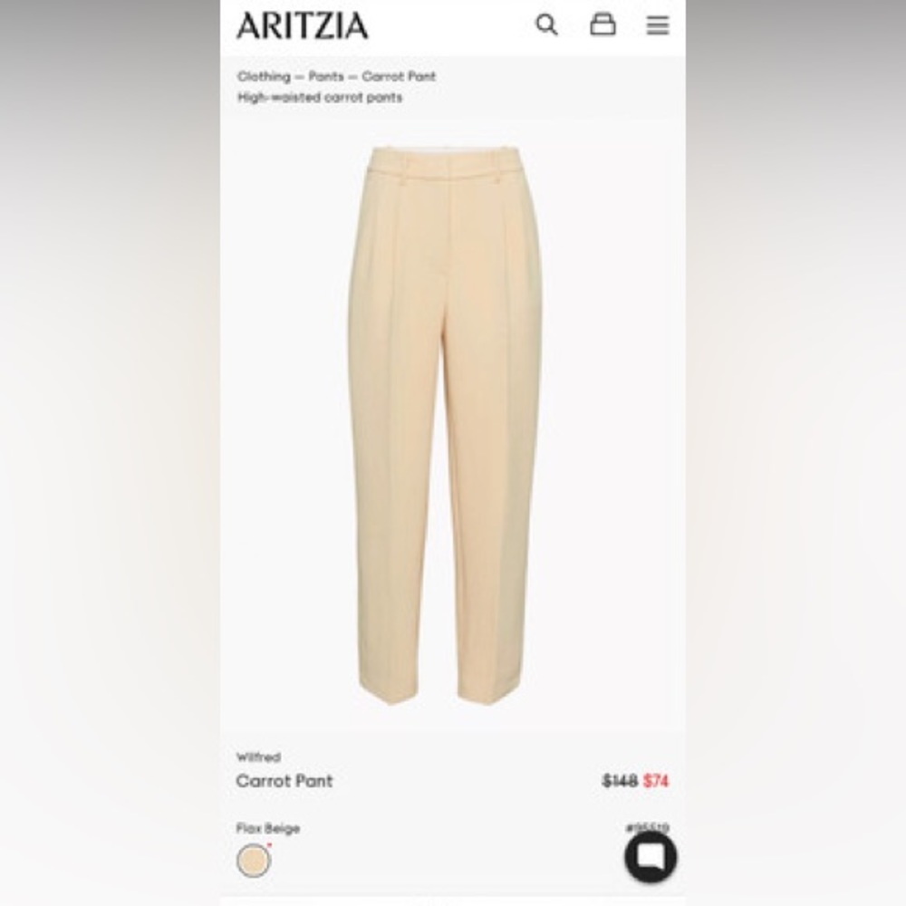 aritzia flax beige carrot pant bnwt size 8 tall